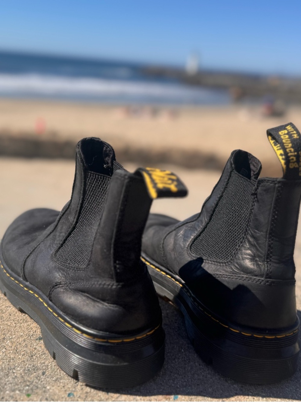 Dr. Martens Black Chelsea Ankle Boots with Yellow Stitching